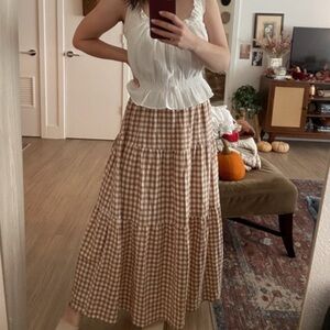 Sadie And Sage Brown Gingham Maxi Skirt